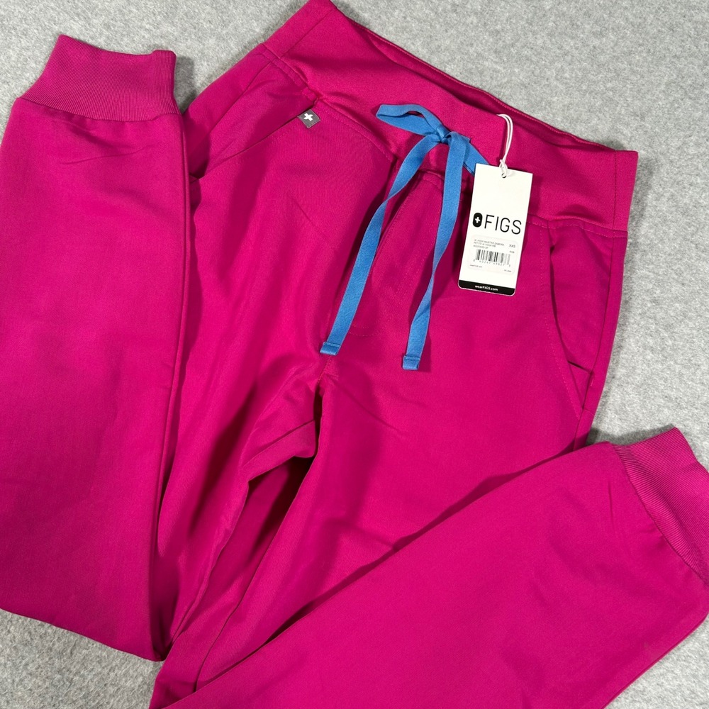 Figs Pink Joggers with Blue Drawstring